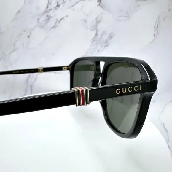 New GUCCI Sunglasses Black Aviator Pilot Gold Logo Metal Red Green Web Gucci - Picture 12 of 16